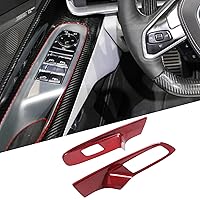 Real Carbon Fiber Window Lift Switch Cover Compatible with Chevrolet Corvette C8 2020-2023, Window Lift Switch Panel Decoration Frame Trim Cover, 2PCS, Red, Fit for Convertible