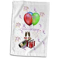 3D Rose Image of Balloons and Champagne Bottle with Happy Anniversary TWL_181035_1 Towel, 15