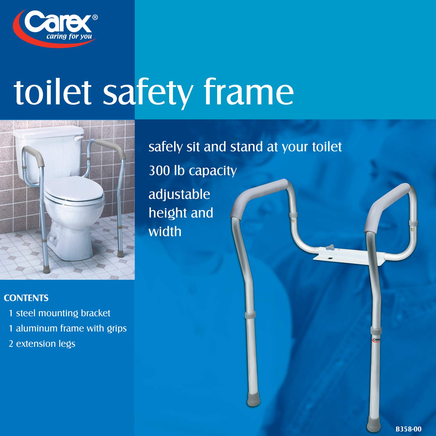 Carex Toilet Safety Frame - Toilet Safety Rails and Grab Bars for Seniors, Elderly, Disabled, Handicap - Easy Install with Adjustable Width/Height, Fits Most Toilets