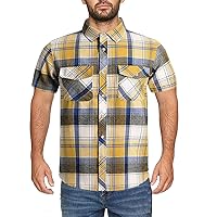Men's Short Sleeve Pocket Plaid Shirts Button Down Thin Leisure Shirts Cotton Plaid Shirts for Men