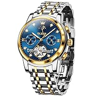 OLEVS Automatic Watch Men's Tourbillon Self-Winding Moon Phase Dial Watches Men's Skeleton Watch Luxury Dress Stainless Steel Strap Diamond Gift