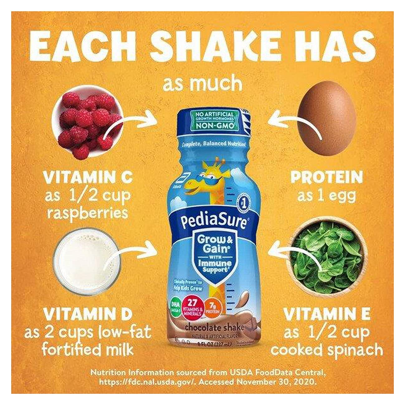 PediaSure Grow & Gain with Immune Support, Kids Protein Shake, 27 Vitamins and Minerals, 7g Protein, Helps Kids Catch Up On Growth, Non-GMO, Gluten-Free, Chocolate, 8 Fl Oz (Pack of 24)