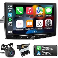 NHOPEEW 10 inch Single Din Android Car Stereo with Wireless Apple Carplay and Android Auto Floating Touchscreen Radio with AHD Backup Camera and Mic Bluetooth GPS WiFi HiFi Audio