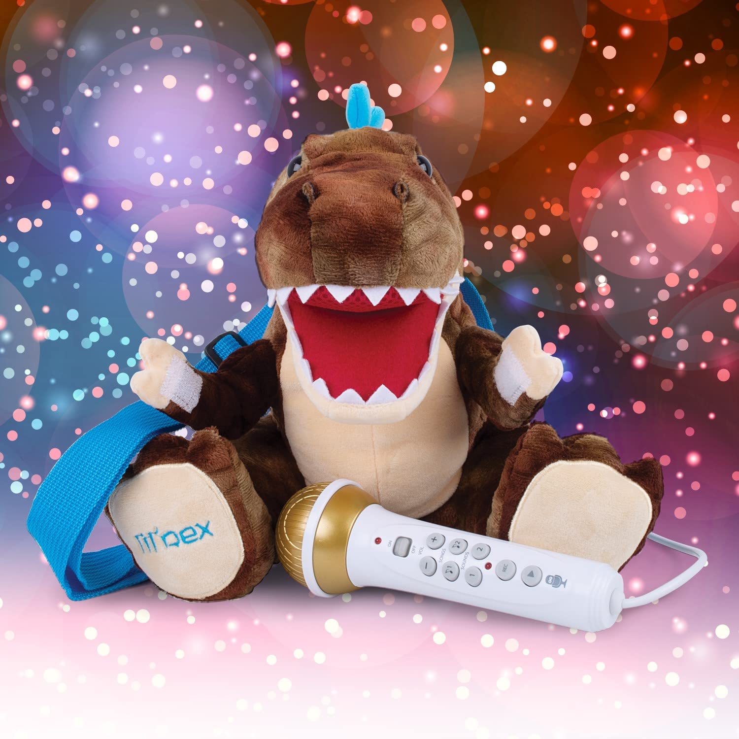 Singing Machine Portable Karaoke Machine for Kids, Plush Toy Backpack with Microphone - The Sing Along Crew, Lil Rex (Brown & Beige) - Built-In Karaoke Speaker with Songs, Sound Effects, & Recorder