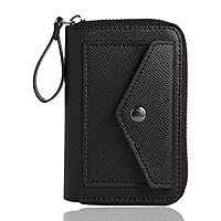 Leather Small RFID Blocking Bifold Zipper Around Wallets With ID Window Wristlet Coin Pocket For Women