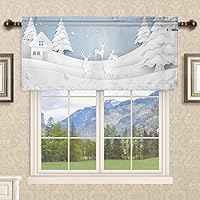 Christmas Theme Valance Curtains,Snowflake Snow Scene Winter Pattern Privacy Decorative Rod Pocket Short Winow Valance Curtains,Holiday Decorations,Blue White,60