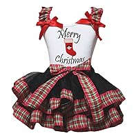 Petitebella Merry Xmas Sock White Shirt Checkered Ribbon Black Petal Skirt Nb-8y