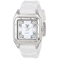 Women's Posh Square Crystal Bezel Wrist Watch with Roman Numerals Dial and Adjustable Rubber Strap