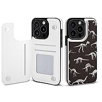 Dinosaur Skeleton in The Dark Compatible with iPhone 15 Pro Phone Wallet Case Flip Cover with Card Holder for Men Women