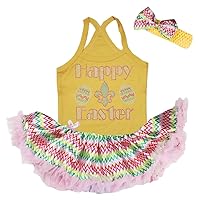 Petitebella Dress Happy Easter Yellow Halter Neck Baby Dress Chevron Tutu Nb-24m