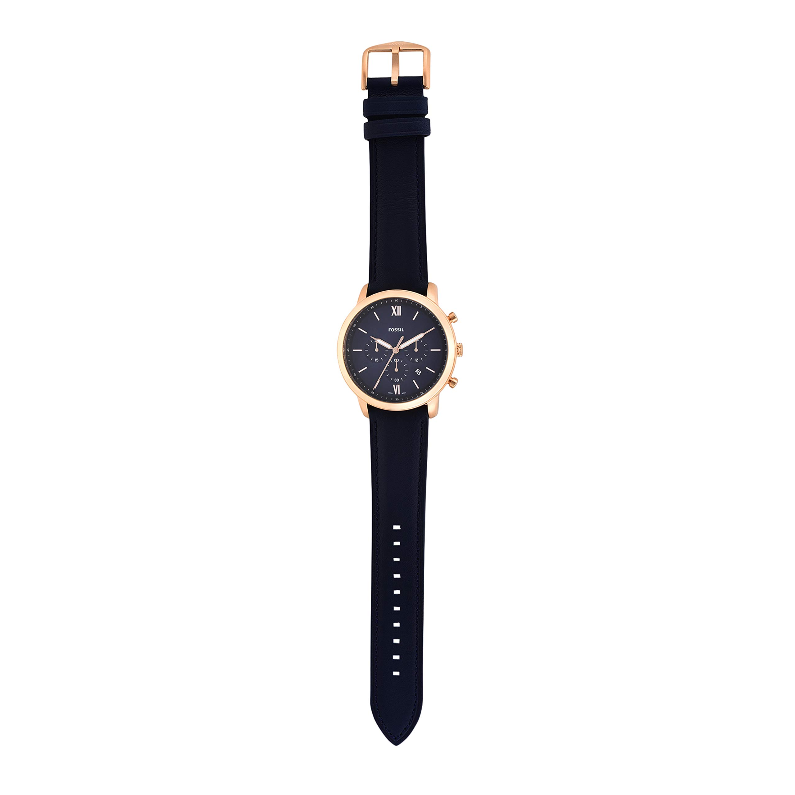 Fossil Men's Neutra Chrono Quartz Leather Chronograph Watch, Color: Rose Gold, Navy (Model: FS5454)