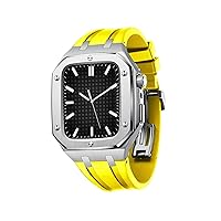 for Apple Watch Band 45mm 44mm Men Women Military Metal Case with Silicone Strap Shockproof Bumper for IWatch Series 7/SE/6/5/4 Business Casual Style Watch Strap