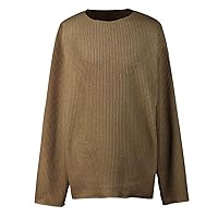 Men's Long-Sleeve Sweaters Crew-Neck Solid Color Pullover Sweater Knitwear Loose Fit Bottoming Shirts Regular Tees