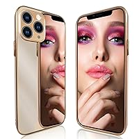Mirror Case for iPhone 11 Pro Max Case for Women, Gold Luxury Electroplate Edge Makeup Bling Reflective Mirror Back Cover Hard Shell Slim Thin Protective Girly Phone Case Cute Glitter