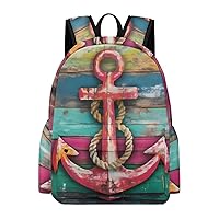 Boat Anchor Vintage Wood Grain Backpack Printed Laptop Backpack Casual Shoulder Bag Business Bags for Women Men