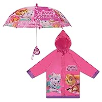 Nickelodeon Umbrella and Poncho Raincoat Set, Paw Patrol Girls Rain Wear for Toddler 2-3 Or Kids 4-7