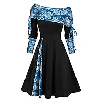 TWGONE Dresses for Women 2022 Elegant Cold Shoulder Flare A Line Dress Long Sleeve Christmas Dresses