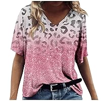 Womens Summer V Neck Tshirts Shirts Plus Size Short Sleeve Casual Tops Boho Floral Tees Loose Fit Blouse S-5X
