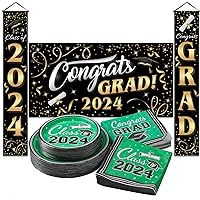 203 Pack Graduation Party Supplies class of 2024, 200 Pcs Graduation Plates and Napkins (Serve 50) and 3 Pcs Graduation Banner Personalized Graduation Wall Decorations