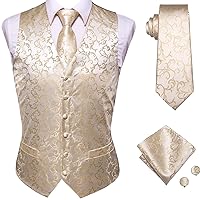 Hi-Tie Men's Suit Vest Necktie Pocket Square Cufflinks Set Tuxedo Waistcoat for Wedding More Color for Choose