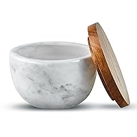 Large Salt Box Spice Seasonings Keeper Pepper Container,Marble Base with Wooden Cover,Salt Cellar Big Capacity Elegant Design (White)