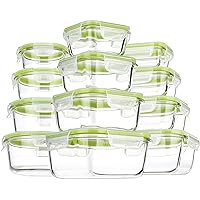 Airtight Meal Prep Containers for Food Storage [24 Piece] Leak Proof, Glass Bento Boxes for Lunch (12 lids & 12 Containers)
