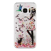 Galaxy S9 Plus Case,Colored Drawing Angel Girl Polar Bear Dolphin Penguin Dandelion Print Floating Bling Glitter Sparkle Moving Stars Liquid Case for Samsung Galaxy S9 Plus(Bird Girl)