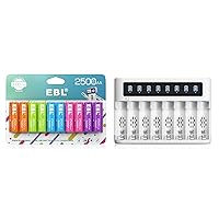 EBL Rechargeable AA Batteries with Battery Charger - AA Partial Pre-Charged 2500mAh Rechargeable Batteries 10 Packs and LCD Household Battery Charger Discharger