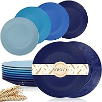 Wheat Straw Dinner Plates 9 Inch Unbreakable Set of 8 - Dishwasher & Microwave Safe Plastic Plates Reusable - Lightweight Plates for kitchen,camping,salad,appetizer - Ocean Series