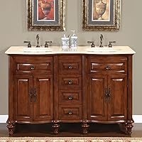 Silkroad Exclusive HYP-0719-CM-UIC-55 Marble Stone Top Double Sink Bathroom Vanity with Cabinet, 55