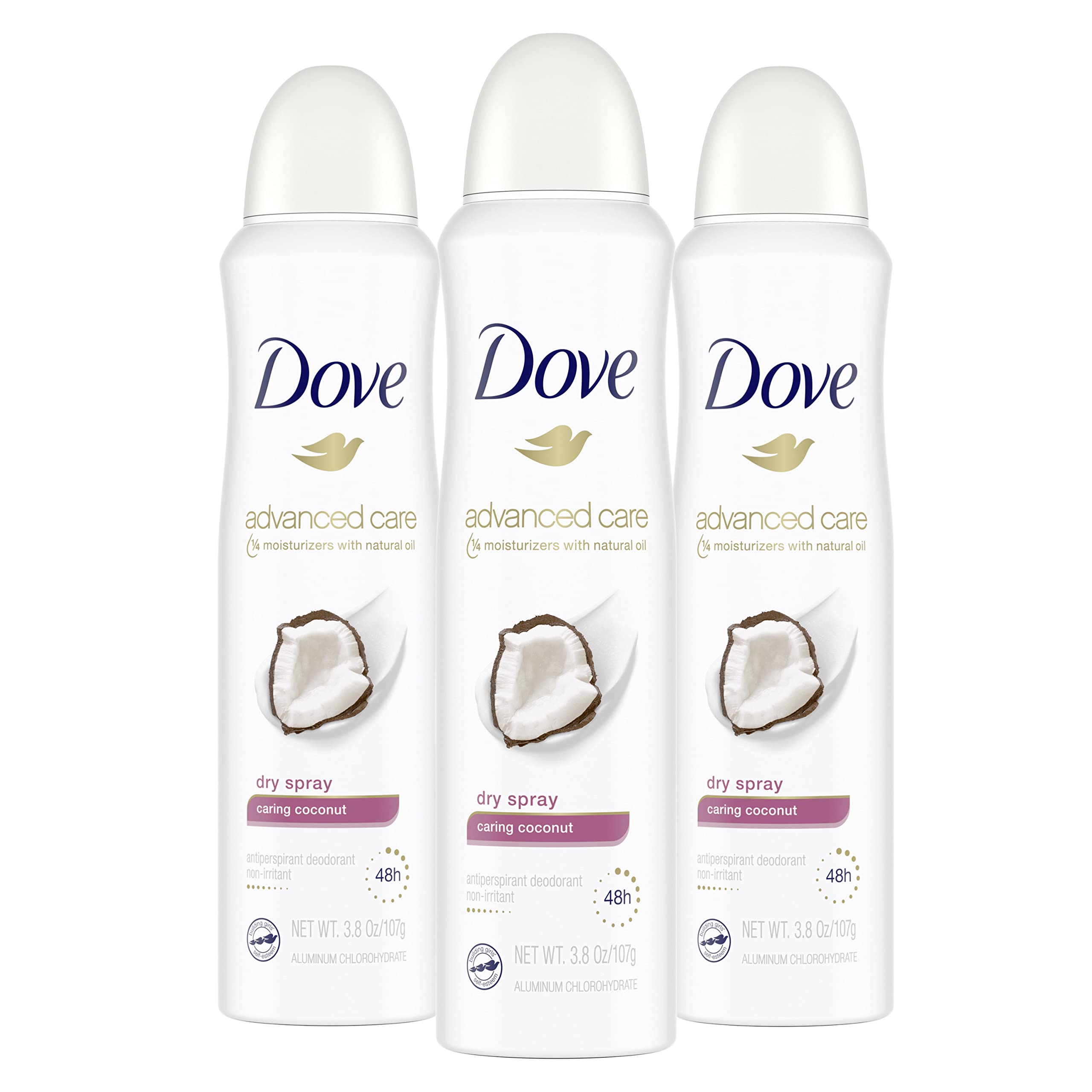 Dove Advanced Care Dry Spray Antiperspirant Deodorant Caring Coconut 3 Count & Dove Body Wash with Pump Deep Moisture For Dry Skin Moisturizing Skin Cleanser