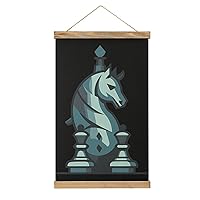 Chess King Queen Knight Canvas Hanging Poster with Wood Frames Vintage Wall Art Prints for Home Office Decor