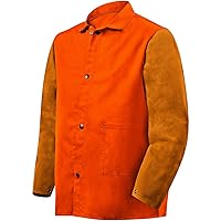 Steiner 1250-S 30-Inch Jacket, Weldlite Plus Orange Flame Retardant Cotton, Brown Cowhide Sleeves, Small