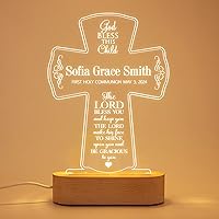 Custom Light Up Cross Decoration Engraved Name and Date Personalized Baptism First Holy Communion Blessing Christening Gifts for Girls Boys Children’s Room Decor Night Light Lamp