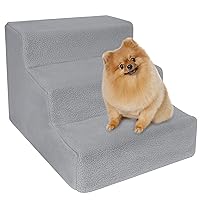 yofit Doggy Steps - Non-Slip 3 Steps Pet Stairs for Cats and Dogs, Foldable Plastic with Washable Carpet Holds Up to 50 lbs (Gray)
