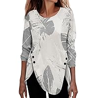 Women's Blouses Dressy Casual Long Sleeve Loose Casual Floral Print Button T-Shirt Top, S-3XL