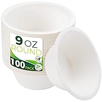 9oz Paper Bowls [100-Pack], Heavy Duty Disposable Bowls Perfect for Hot Soup and Milk Cereals, 100% Compostable and Eco-Friendly Made from Bagasse