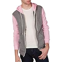 Alternative Mens Rocky Color Block Eco-Fleece Zip Hoodie X-Small Eco Grey & Eco True Pink Ribbon