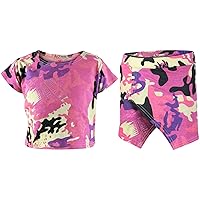 Girls Tops Camouflage Print Crop Top & Skort Skirt Shorts Summer Clothing Sets