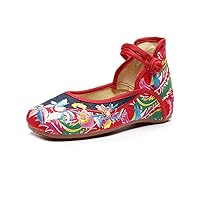 TRC Handmade Vintage Women's Old Beijing Mary Jane Flats Chinese Embroidered Cloth Casual Denim Shoes Woman Big Size 34-43