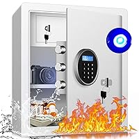 1.4 Cu Ft Fireproof Safe Box with LCD Display for Medication Jewelry Cash -Electronic Digital Security Safety Box Steel Medicine Cabinet, Extra Key Lock Box, Adjustable Dividers, LED Lighting