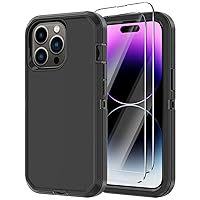 Annymall for iPhone 14 Pro Case with 2 Screen Protector, Heavy Duty Drop Protection Shockproof Full Body 3-Layer Military Rugged Durable Protective Cover for Apple iPhone 14 Pro 6.1