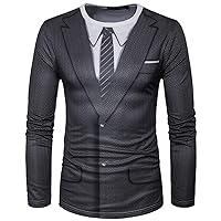 GRATJCIN Men's 3D-Print Realistic Suit Tuxedo Long Sleeve T-Shirt
