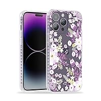 for iPhone 14 Pro Max Case with Purple Nemophila Floral Design, Cute Clear Flower Phone Cover for Women Girls [10FT MIL-Grade Drop Protection] Slim Bumper, Stylish with Gold Accents