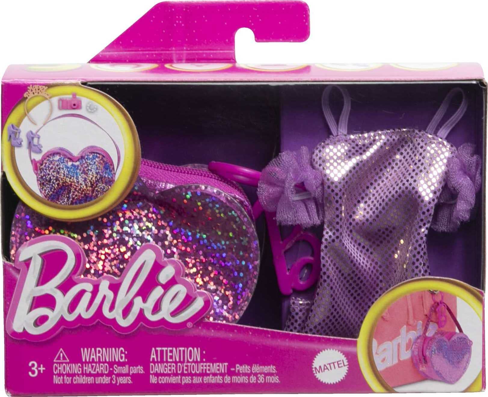Barbie Clothes, Deluxe Clip-On Bag with Birthday Outfit and Five Themed Accessories for Barbie Dolls