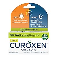 CUROXEN Cold Sore Day & Night Relief Combo Pack, Cold Sore Ointment Day and Night Use, All Day Cold Sore Relief with All-Natural & Organic Ingredients, Enriched with Lysine - 2 Tubes, 0.25 oz Each
