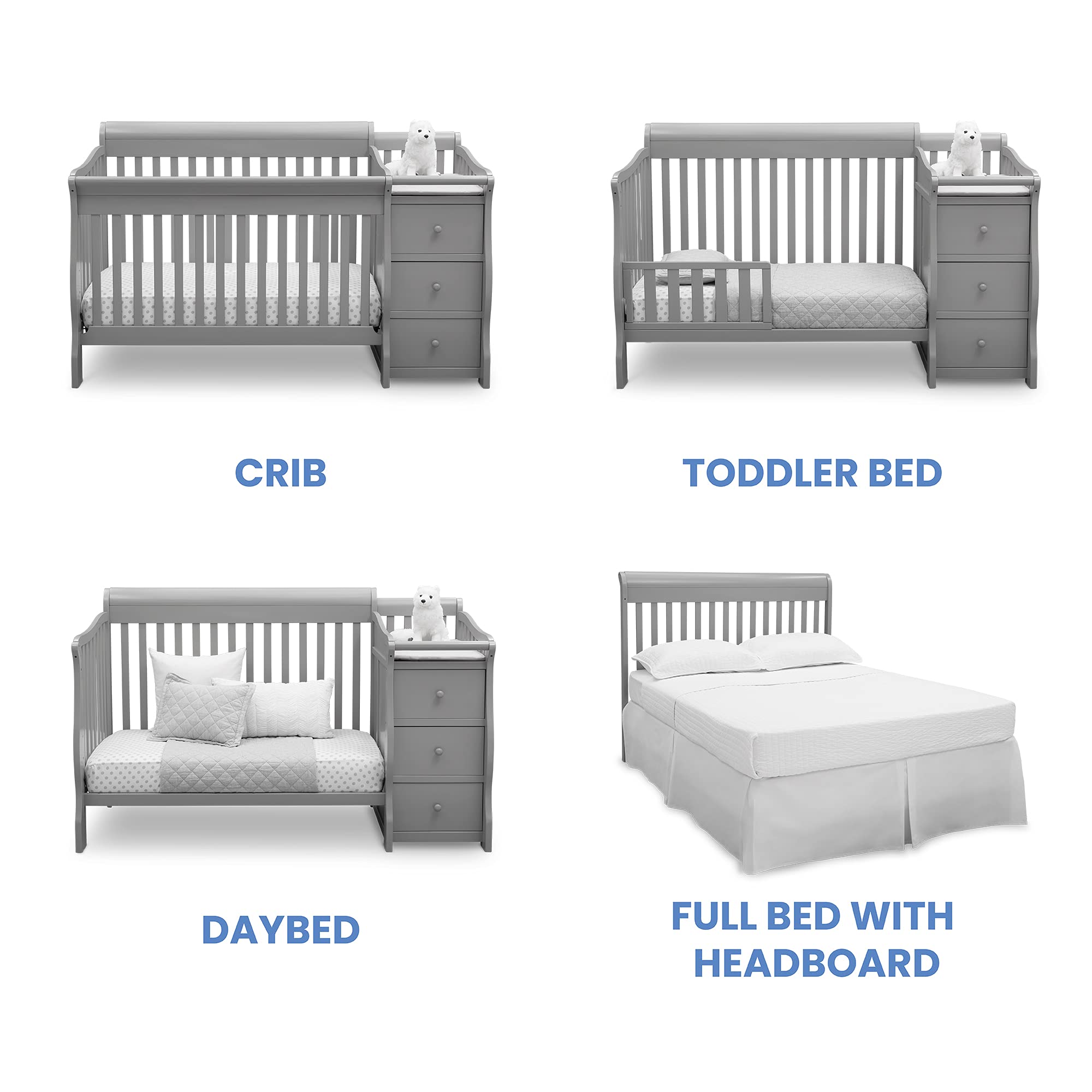 Delta Children Princeton Junction Convertible Crib N Changer + Changing Pad and Cover [Bundle], Grey