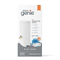 Diaper Genie Platinum Pail (Lilly White) is Made of Durable Stainless Steel and Includes 1 Easy Roll Refill with 18 Bags That can Last up to 5 Months.