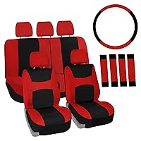 FH Group Car Seat Covers Full Set Cloth, Universal Fit combo, Automotive Covers, Low Back Front Airbag Compatible,Split Bench Rear Seat,Washable Cover for SUV,Sedan,Van Red