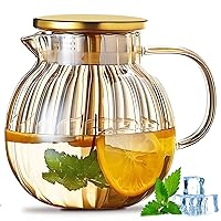 Glass Teapot Stovetop & Microwave Safe Glass Tea Kettle, Durable Borosilicate Glass Teapot with Strainer, 44oz/1300ml Glass Tea Pot with Lid (Amber)